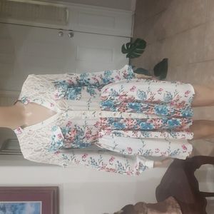 Betsey Johnson m chic lace yoke button tab longsleeve floral dream chiffon mini